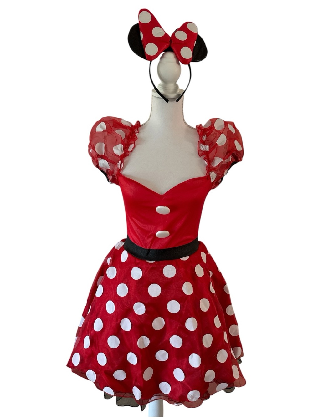 Disney Minnie Mouse Costume Dress with Bow Headband Size Adult Small 2-4
